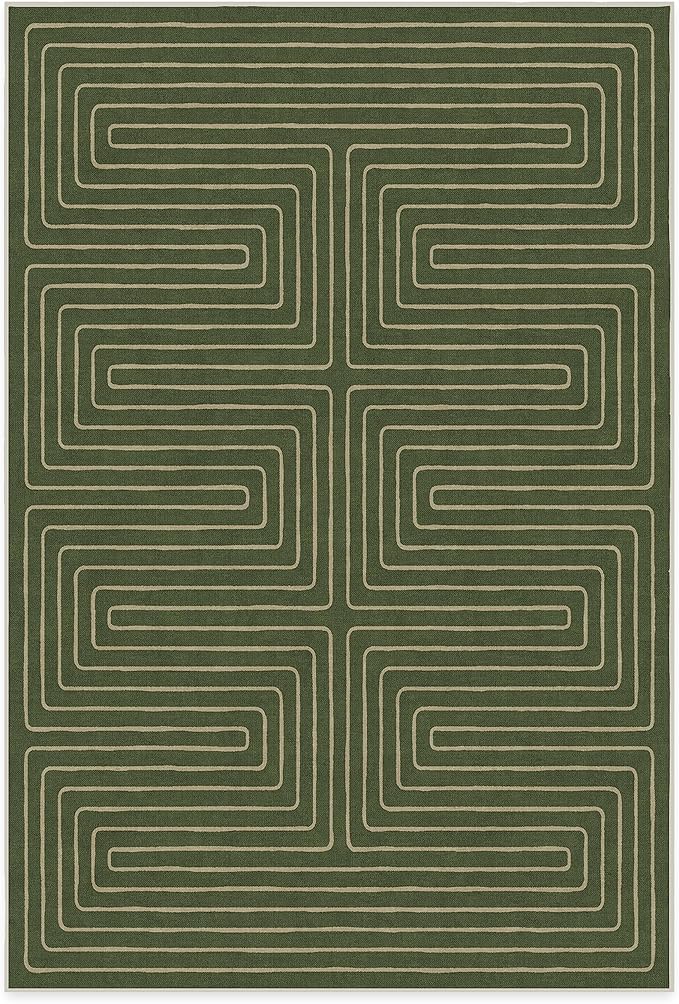 RUGGABLE x Jonathan Adler Machine Washable Modern Area Rug – Labyrinth Fern Green 6x9, Stain-Resistant, Non-Slip – Medium Rugs for Living Room, Bedroom, Hallway, Entryway & Office–with Cushioned Pad