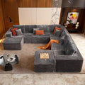 Cloud Sectional Couch with Chaise, Boneless U-Shaped Cloud Couch with Deep Seat, Soft Plush Modern Minimalist Sofa, Assembly Free Modular Floor Sofa for Office Living Room Apartment, Grey