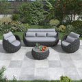 Modern Outdoor Living Room Furniture Set: 4-Piece Alumunim Assembled Woven Rope Accent Patio Conversation Set, All-Weather Lounge Sofa Set for Porch Backyard Garden Deck Poolside Hotel