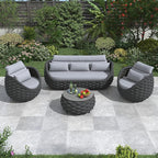 Modern Outdoor Living Room Furniture Set: 4-Piece Alumunim Assembled Woven Rope Accent Patio Conversation Set, All-Weather Lounge Sofa Set for Porch Backyard Garden Deck Poolside Hotel