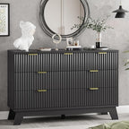 Fluted Dresser for Bedroom with 7 Drawers, 48" Wide Chest of Drawers with Metal Handle, Modern Wood Dresser TV Stand, Wooden Closet Clothes Storage Organizer for Living Room, Hallway, Black