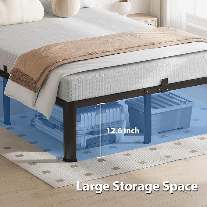 14 Inch Twin Size Bed Frame, 3500Lbs Heavy Duty Metal Platform with Round Corner Legs Mattress Slide Stopper, Steel Slat Support No Box Spring Needed, Noise Free, Non-Slip, Easy Assembly