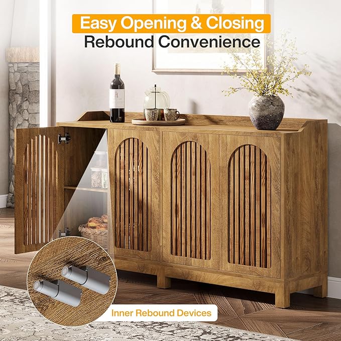 Tribesigns 57" Buffet Cabinet with Storage, Long Sideboard Cabinet with Doors & Adjustable Shelves, Wood Accent Sideboard for Dining Room, Living Room, Kitchen, Light Walnut Brown