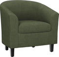 Yaheetech Corduroy Barrel Chair, Upholstered Club Accent Chair, Round Armchair with Soft Cushion for Living Room Bedroom Reading Room, Dark Green