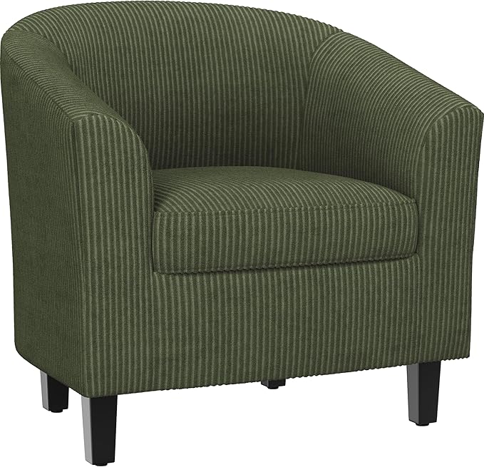 Yaheetech Corduroy Barrel Chair, Upholstered Club Accent Chair, Round Armchair with Soft Cushion for Living Room Bedroom Reading Room, Dark Green