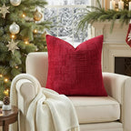 decorUhome Christmas Red Chenille Throw Pillow Covers 22x22 Set of 2 Thick Textured Slubby Couch Pillow Covers Farmhouse Accent Modern Neutral Decorative Pillow Cases for Bed Sofa Living Room