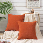 GAWAMAY Decorative Chenille Throw Pillow Covers 24x24 Inch Pack of 2, Soft Square Couch Pillow Cover for Sofa Cushion Living Room Bedroom Solid Dyed Pillowcases Burnt Orange 60x60cm (ONLY Covers)