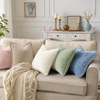 decorUhome Chenille Soft Throw Pillow Covers 16x16 Set of 2, Farmhouse Velvet Neutral Decorative Euro Pillow Covers with Stitched Edge for Couch Sofa Bed Home Decor, Beige