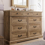LINSY HOME 9 Drawers Dresser for Bedroom, Wide Wood Chest of Drawers with Metal Handle, Farmhouse Tall Drawer Organizer for Bedroom, Closet, Living Room, Hallway and Entryway, Rustic Oak