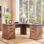 RedLemon 60" Farmhouse L Shaped Executive Desk with Drawers, Wood Home Office Corner Desk with Charging Station, File Drawer, Storage Cabinet, Rustic Computer Writing Desk (Reclaimed Barnwood)