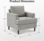 Mid-Century Accent Chair,Modern Linen Fabric Armchair for Living Room,Comfy Upholstered Reading Accent Chairs for Bedroom,Single Sofa Chair with Wood Legs (Light Grey, 2 Pack)