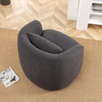 KINWELL 34" Wide Boucle Swivel Barrel Chair, No Assembly Round Upholstered Armchair Accent Chair Single Sofa Chair with Toss Pillow for Living Room and Bedroom, Dark Grey