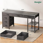 Huuger Computer Desk with 6 Drawers, 47 Inch Office Desk with Shelves, Reversible Gaming Desk, Corner Desk with Storage, Work for Home Office, Study, Living Room, Gray
