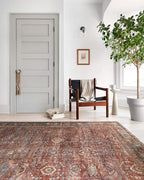Loloi Layla Collection LAY-01 Brick/Blue 2'-6" x 12'-0" .13" Thick Runner Rug, Soft, Durable, Vintage Inspired, Distressed, Low Pile, Non-Shedding, Easy Clean, Printed, Living Room Rug