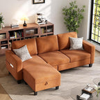 Sectional Sofa and Couches for Living Room, 78'' Orange 3 Seat L-Shaped Couch with Movable Ottoman, Comfy Velvet Convertible Sectionals Sofas with Chaise for Apartment, Office, Small Space