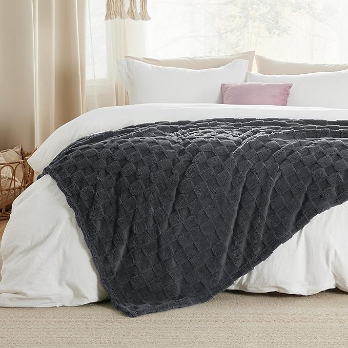 Bedsure GentleSoft Dark Grey Throw Blanket for Couch - Checkered Fleece Blankets Gifts for Women Men Girls, Cute Soft Cozy Throw for Bedroom Home Decor Gifts, 50x60 Inches