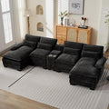 U Shaped Sectional Sofa with Storage Console, Cup Holders & USB Ports, Small Modular Cloud Couch with Deep Seats, Modern Comfy Living Room Sofa for Apartment, Chenille Black