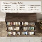 47'' Wide 6 Drawers Dresser for Bedroom,Modern Fluted Vertical Chest with Rounded Corners,Fluted Dresser for Living Room,Hallway, Walnut
