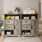 Fameill Farmhouse Storage Cabinet with 2 Drawers & Shelves,Freestanding Kitchen Cabinet with Doors,Floor Storage Organization for Living Room,Bathroom,Laundry,Grey