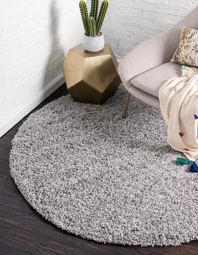 Unique Loom Solid Shag Collection Area Rug (10' 2" Round, Cloud Gray)