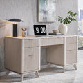 T4TREAM Fluted Executive Desk with Drawers, 60" Modern Home Office Computer Desk with Charging Station, File Cabinet, Keyboard Tray and Storage Cabinet for Study, Living Room, Bedroom, Alder White