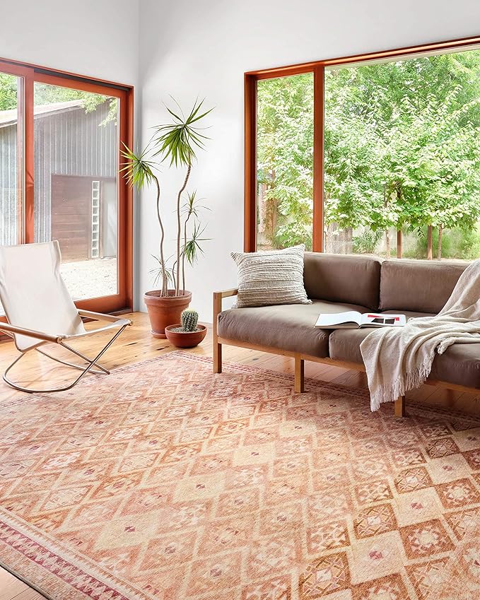 Loloi Layla Collection LAY-16 Natural/Spice 9'-0" x 12'-0" .13" Thick Area Rug, Soft, Durable, Vintage Inspired, Distressed, Low Pile, Non-Shedding, Easy Clean, Printed, Living Room Rug