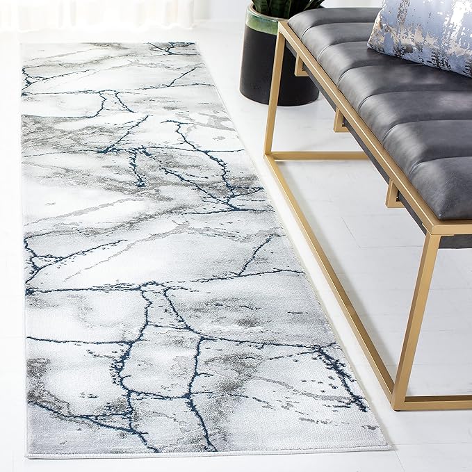 SAFAVIEH Craft Collection Runner Rug - 2'3" x 14', Ivory Grey & Blue, Modern Abstract Design, Non-Shedding & Easy Care, Ideal for High Traffic Areas in Living Room, Bedroom (CFT877M)