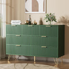 Dresser for Bedroom, Fluted Modern Dresser with Gold Pulls and 7 Drawers, 15.7" D x 47.2" W x 31.4" H, Green