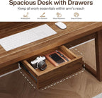Tribesigns Home Office Executive Desk: 55 Inches Wooden Computer Desk with Drawer, Mid-Century Modern Study Writing Table, Rustic PC Laptop Desk Workstation Furniture, Walnut Brown