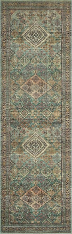 Loloi Magnolia Home by Joanna Gaines Sinclair Collection SIN-03 Turquoise/Multi 2'-3" x 7'-6", .25" Pile Height, Machine Washable, Runner Rug