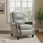 Pushback Recliner Chair, Faux Leather Wingback Recliner Chair, Upholstered Armchair Push Back Recliner with Wood Legs, Rivet Trim Single Sofa Accent Chair for Living Room, Bedroom, Gray