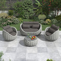 Aluminum Patio Furniture Set: 4 Pieces Woven Rope Outdoor Conversation Sofa Set Assembled - Modern Cushioned Armchair Couch Set for 660lbs Porch Deck Backyard Poolside Garden Drawing Room Hotel