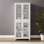 Crosley Furniture Roarke Glass Door Kitchen Pantry Storage Cabinet with Doors and Shelves, Living Room, White