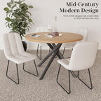 45.3 Inch Round Dining Table Set for 4, Mid Century Modern Small Kitchen Coffee Set for Dining Room Kitchen Apartment (Oak Table + 4 U-Shaped White Chairs)