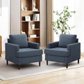 Mid-Century Accent Chair,Modern Linen Fabric Armchair for Living Room,Comfy Upholstered Reading Accent Chairs for Bedroom,Single Sofa Chair with Wood Legs (Blue Grey, 2 Pack)