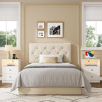 Upholstered Twin Headboard, Twin Headboard Only for Bed Frame from 27”-41”, Adjustable Height Twin XL Headboard with Durable Solid Wood Legs, Fabric Bed Headboard in Modern Button Design, Beige