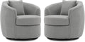 Swivel Accent Chair Set of 2, Modern Upholstered Boucle Barrel Arm Chairs with Pillow for Living Room, 360 Degree Round Swivel Sherpa Armchair with Round Base for Bedroom Club (2, Grey)