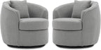 Swivel Accent Chair Set of 2, Modern Upholstered Boucle Barrel Arm Chairs with Pillow for Living Room, 360 Degree Round Swivel Sherpa Armchair with Round Base for Bedroom Club (2, Grey)