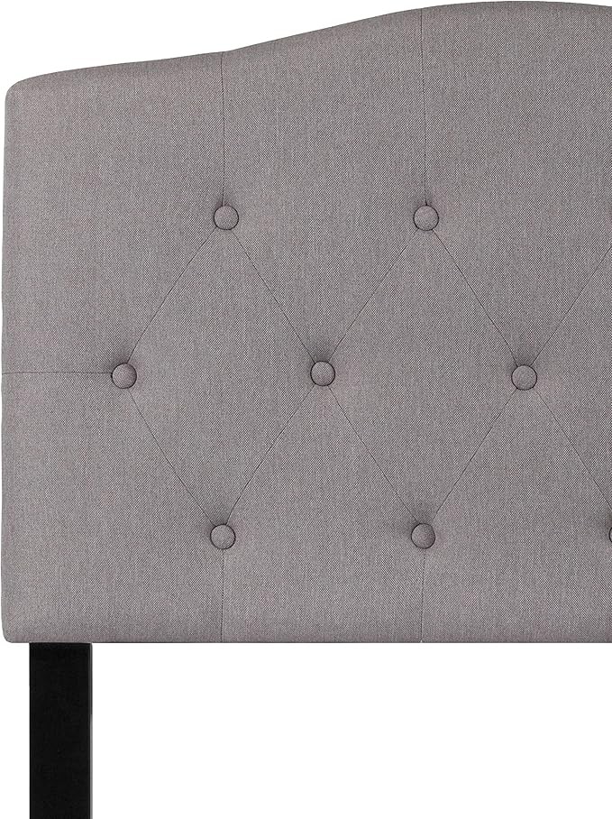 EMMA + OLIVER Arched Button Tufted Twin Size Headboard in Light Gray Fabric