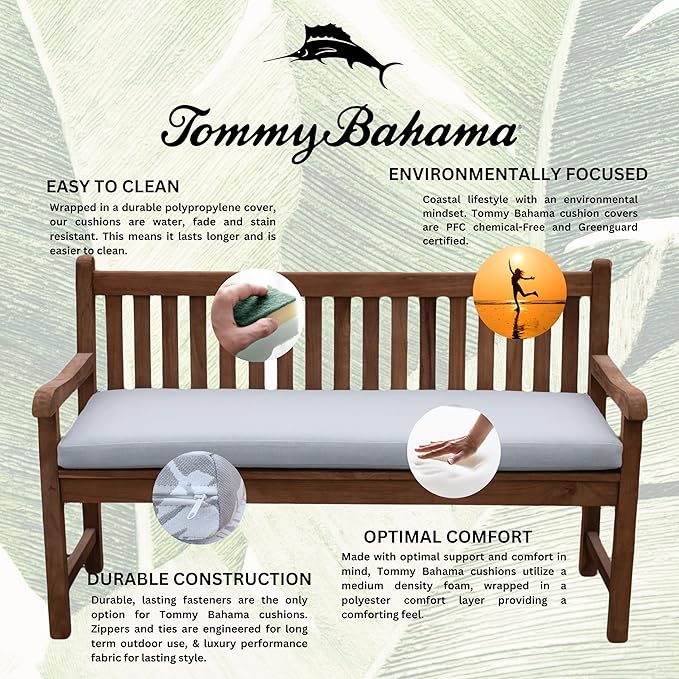Tommy Bahama Bench Cushion, 50" X 16" X 2.5", Bamboo Bay Cloud