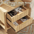 Huuger 27.6 Inch Tall Night Stands with Charger Station, USB-C Port, Fluted Nightstand Set of 2, Larger Wider Bed Side Table with 2 Deep Drawers, Open Shelf, Bedroom Living Room End Table, Natural