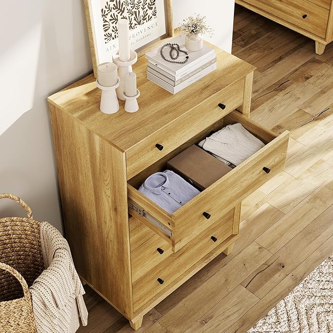 10 Drawer Dresser for Bedroom, 2 in 1 Tall Modern Chest of Drawers, Beveled Profile Design, Wood Drawer Organizer for Bedroom, Living Room, Hallway and Entryway,Oak