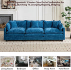 Aoowow Modular Sectional 3 Seater Cloud Sofa Couch for Living Room,Roomy Cloud Sofas with Deep Seat,Modern Chenille 3 Seat Sofas,Fluffy Cloud Couches for Bedroom,Apartment,Office (Blue, 3 Seater)