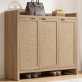 SICOTAS Shoe Storage Cabinet, 30 Pairs Rattan Shoe Cabinet Storage for Entryway, 6-Tier 41" Tall Large Shoe Cabinet, Boho Farmhouse Cabinet with Doors for Entryway Hallway Living Room, Light Oak