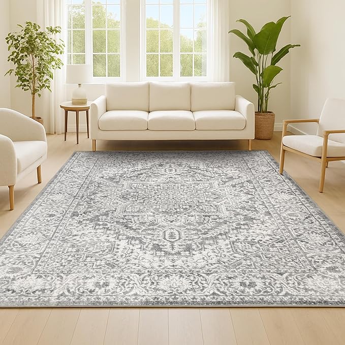 JONATHAN Y Modern Vintage Medallion Light Gray Indoor Area Rug, 12x18, Country, Floral, Easy-Cleaning for Living Room, Bedroom, Kitchen, Pet Friendly, Non-Shedding (MDP100A-18)