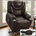 Lift Chair for Elderly: 9988 High Density Foam Lay Flat Heat and Massage, Reclining to 180, 2 Pockets Cup Holders, 2 Remote Controls, Dual OKIN Motors - Breathable Leather Reddish Brown
