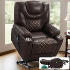 Lift Chair for Elderly: 9988 High Density Foam Lay Flat Heat and Massage, Reclining to 180, 2 Pockets Cup Holders, 2 Remote Controls, Dual OKIN Motors - Breathable Leather Reddish Brown