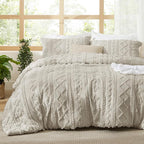 Bedsure Tufted Boho Comforter Set Full Size - Linen Boho Bed Set, GentleSoft™ 3 Pieces Farmhouse Shabby Chic Embroidery Bedding, Gifts for Woman, Soft Jacquard Full Comforter for All Seasons