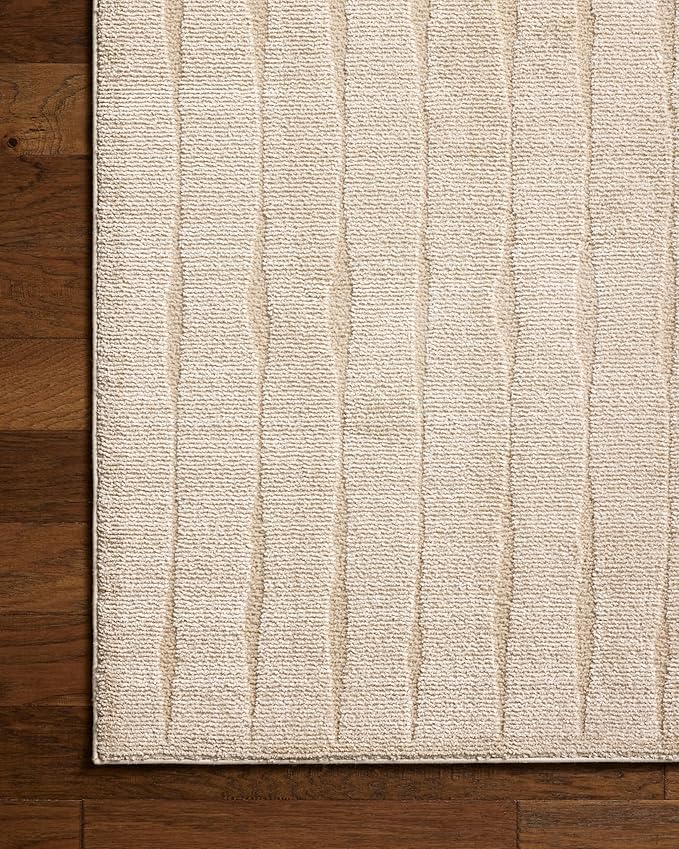 Loloi Chris Loves Julia Calvin Collection CLV-02 Ivory/Oatmeal 9'-6" x 12'-6" Area Rug Checkered Neutral Soft Living Room Bedroom Carpet