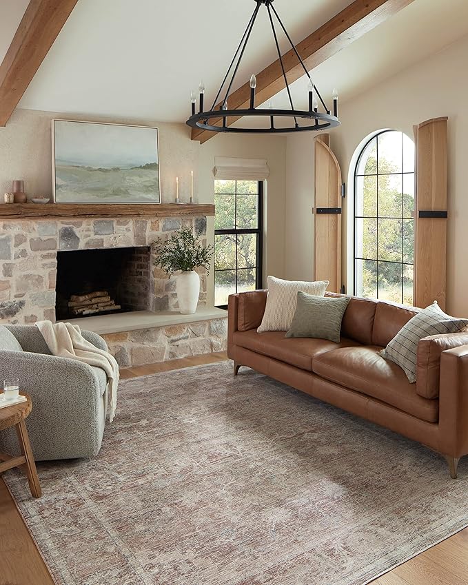 Loloi Magnolia Home by Joanna Gaines Millie Collection MIE-04 Brick/Fog 7'-10" x 7'-10", .25" Pile Height, Round Area Rug